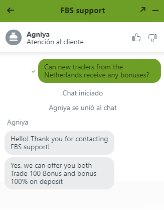 De FBS Markets live chat antwoord snel en duidelijk.
