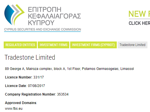 Tradestone Limited CySEC informatie